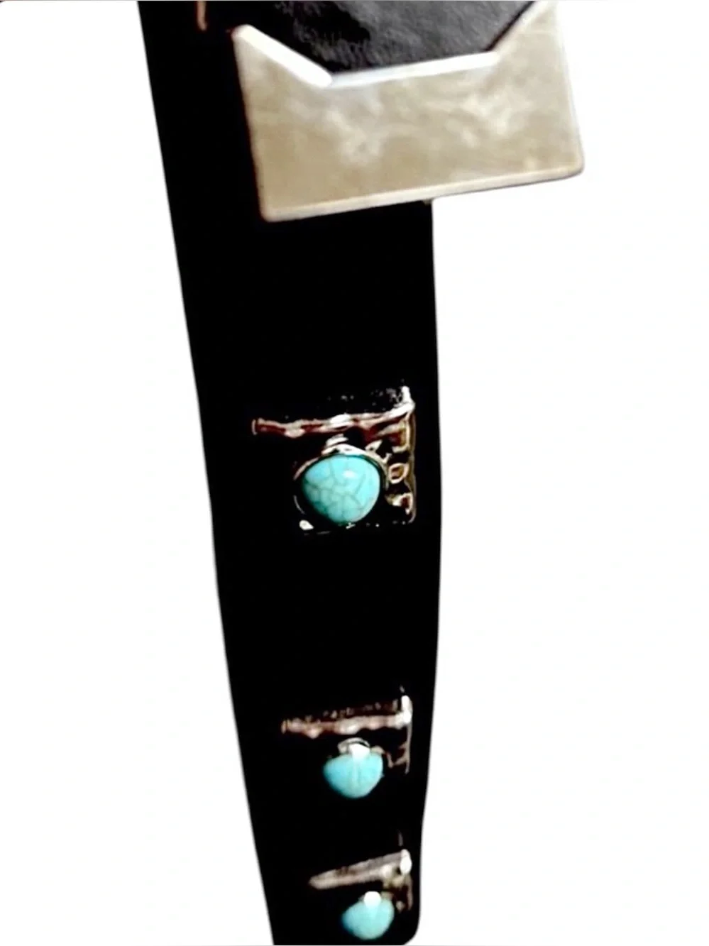 Rachel Zoe Turquoise/Silver Studded Concho Western Faux Leather Belt Sz L/XL NEW
